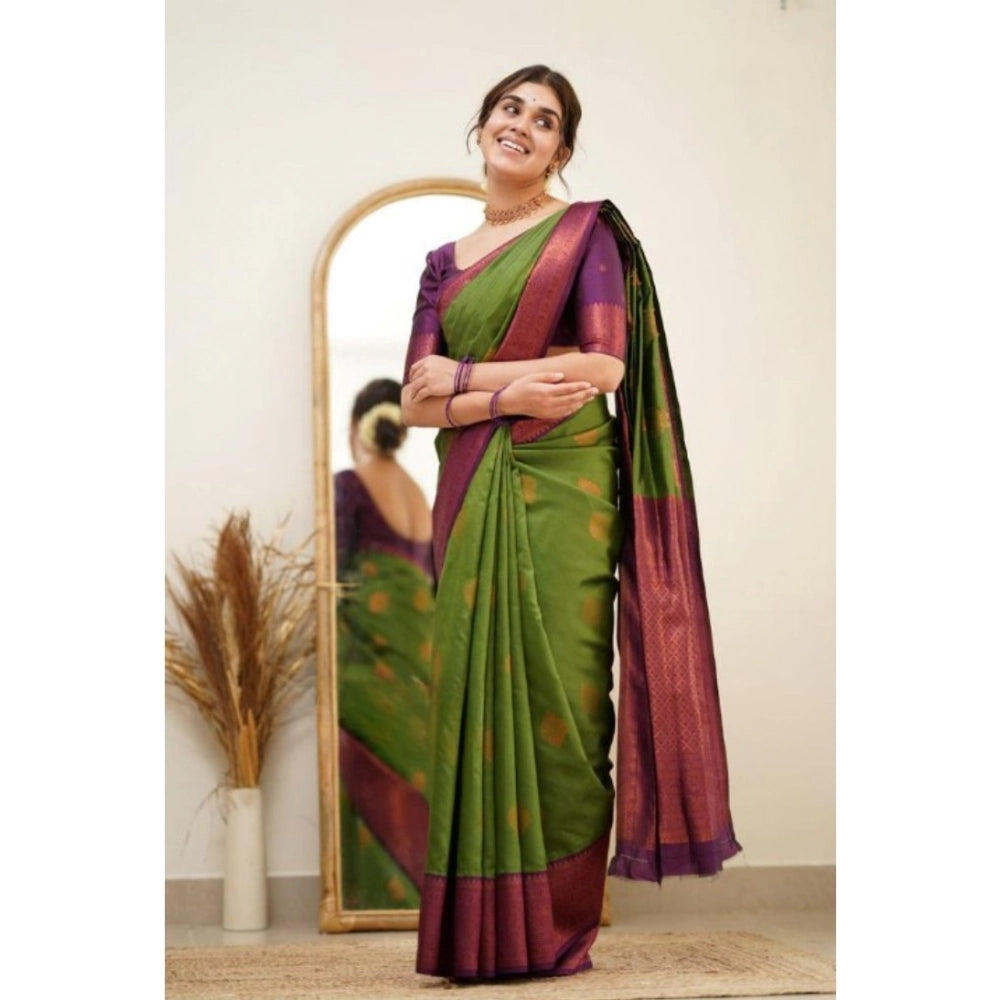 Generic Women's Silk Printed Saree With Unstitched Blouse 5.5Mtr (Green) Secondary image