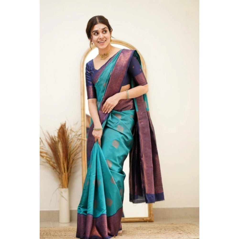 Generic Women's Silk Printed Saree With Unstitched Blouse 5.5Mtr (Rama) Secondary image
