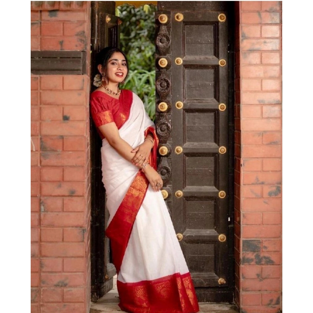 Generic Women's Silk Printed Saree With Unstitched Blouse 5.5Mtr (White) Secondary image