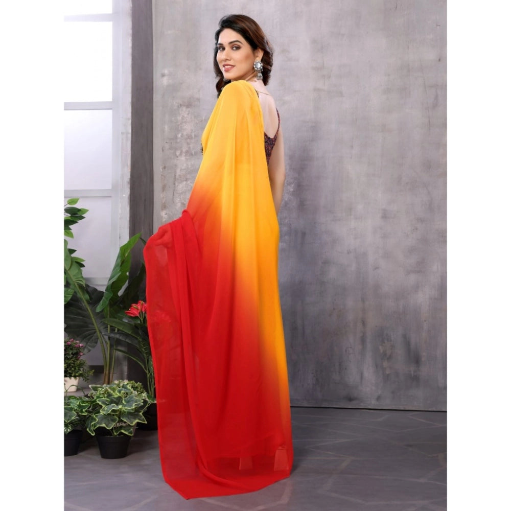 Generic Women's Small Lace Georgette Solid Ready-to-Wear Saree With Unstitched Blouse 5.5 Mtr (Red-Orange) Secondary image