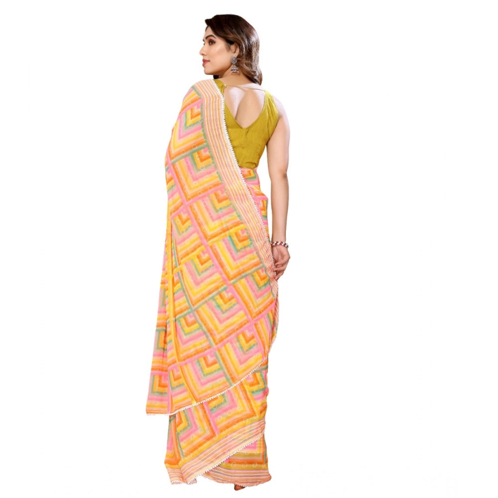 Generic Women's Small Lace Georgette Printed Ready-to-Wear Saree With Unstitched Blouse 5.5 Mtr (Yellow) Secondary image