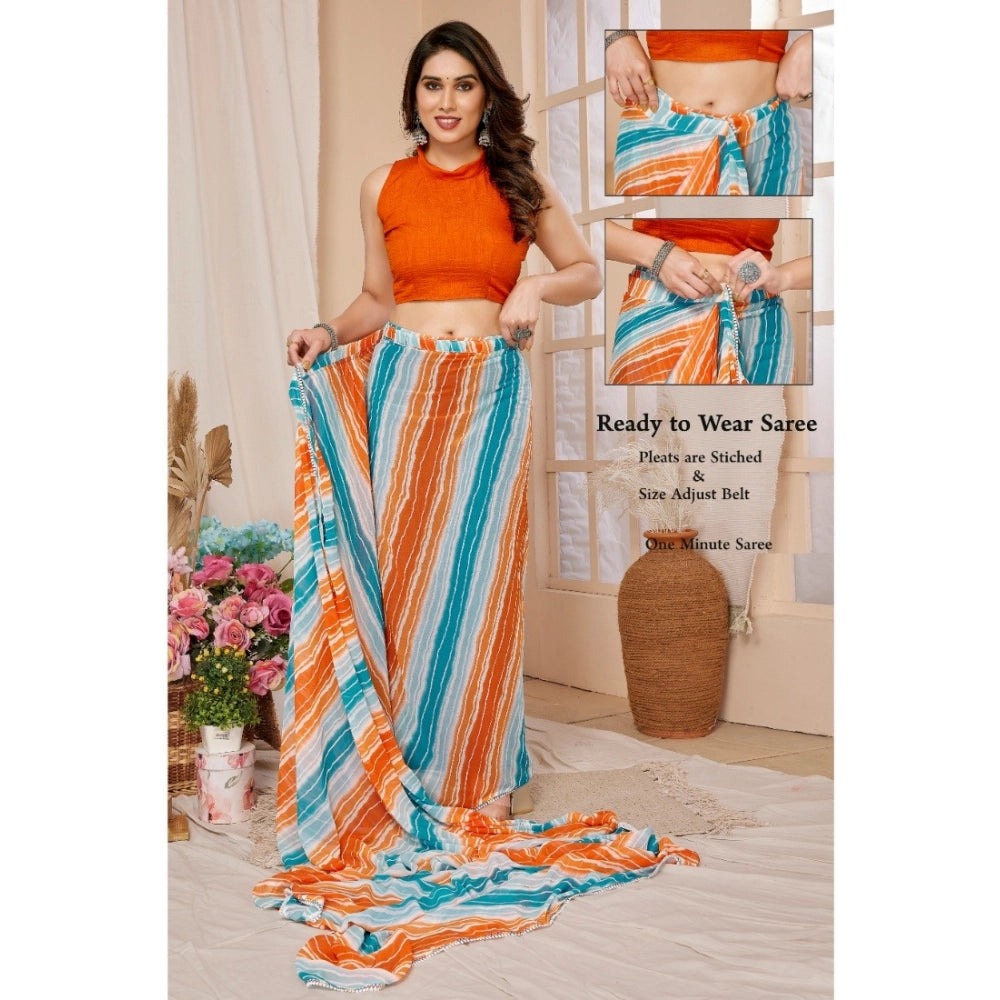 Generic Women's Small Lace Georgette Striped Ready-to-Wear Saree With Unstitched Blouse 5.5 Mtr (Multicolor) Secondary image