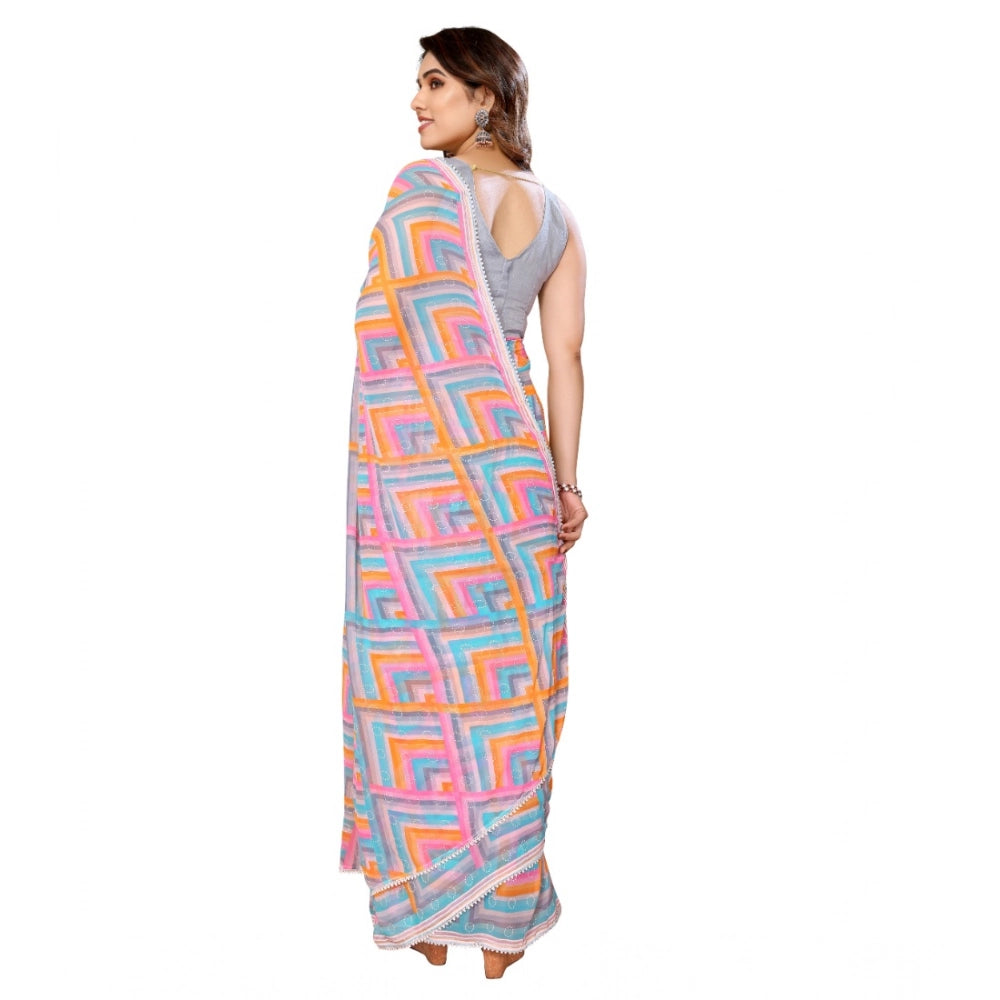 Generic Women's Small Lace Georgette Printed Ready-to-Wear Saree With Unstitched Blouse 5.5 Mtr (Grey) Secondary image