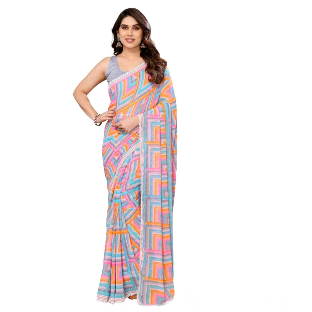 Generic Women's Small Lace Georgette Printed Ready-to-Wear Saree With Unstitched Blouse 5.5 Mtr (Grey) Main image