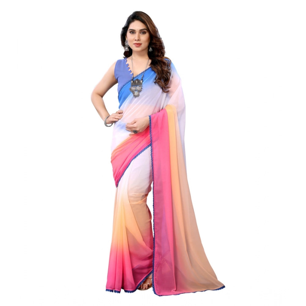 Generic Women's Small Lace Georgette Solid Ready-to-Wear Saree With Unstitched Blouse 5.5 Mtr (Multicolor) Main image