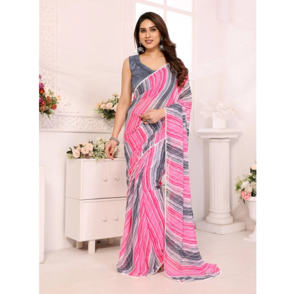 Generic Women's Small Lace Georgette Striped Ready-to-Wear Saree With Unstitched Blouse 5.5 Mtr (Grey) Main image