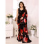 Generic Women's Small Lace Georgette Printed Ready-to-Wear Saree With Unstitched Blouse 5.5 Mtr (Black-Red)