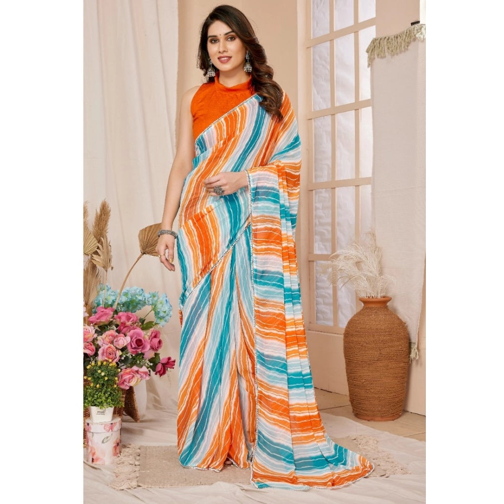 Generic Women's Small Lace Georgette Striped Ready-to-Wear Saree With Unstitched Blouse 5.5 Mtr (Multicolor) Main image