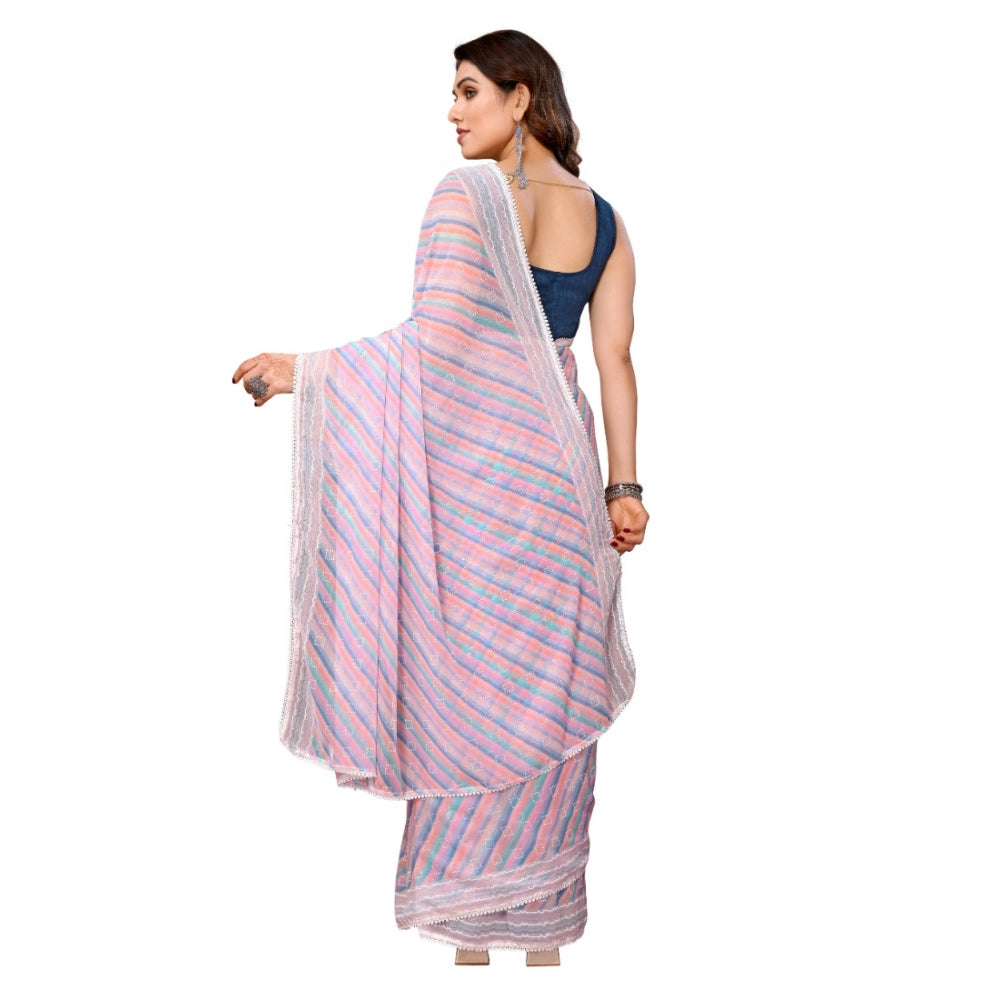 Generic Women's Small Lace Georgette Striped Ready-to-Wear Saree With Unstitched Blouse 5.5 Mtr (Purple) Secondary image