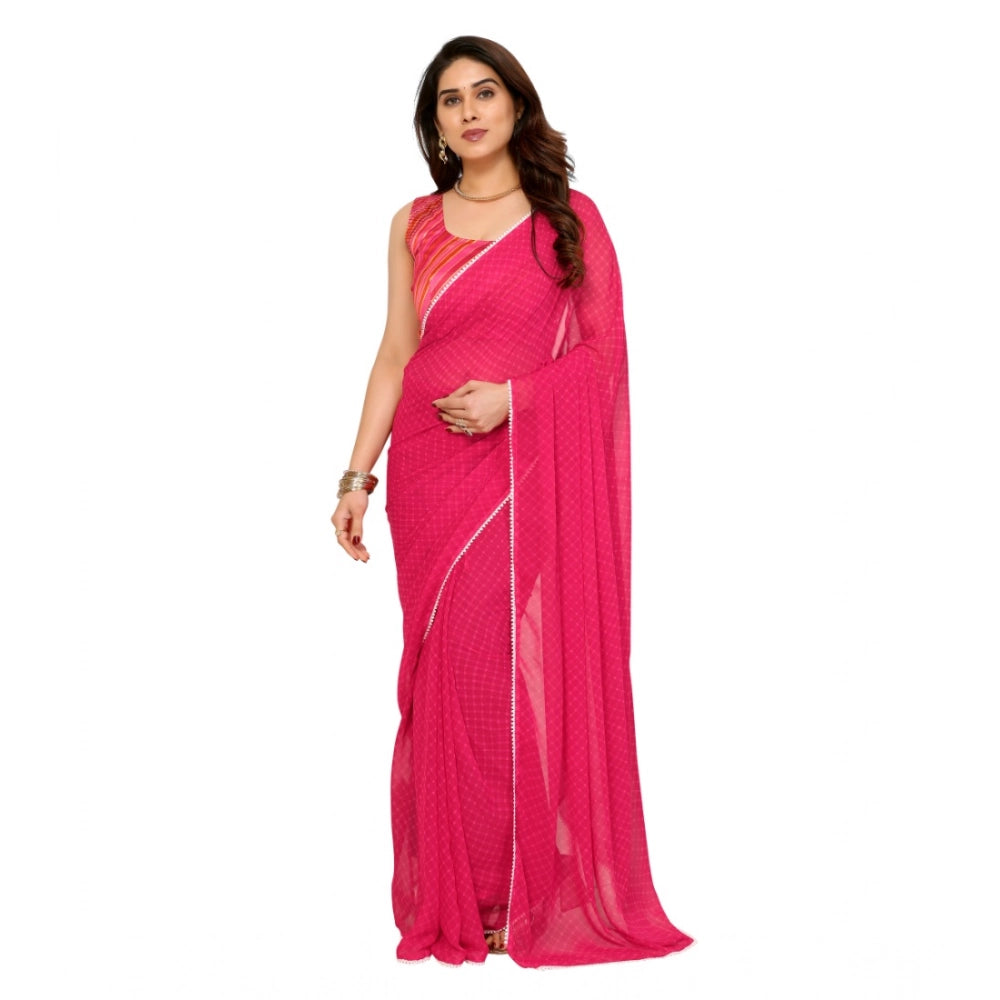Generic Women's Small Lace Georgette Embellished Ready-to-Wear Saree With Unstitched Blouse 5.5 Mtr (Dark Pink) Main image