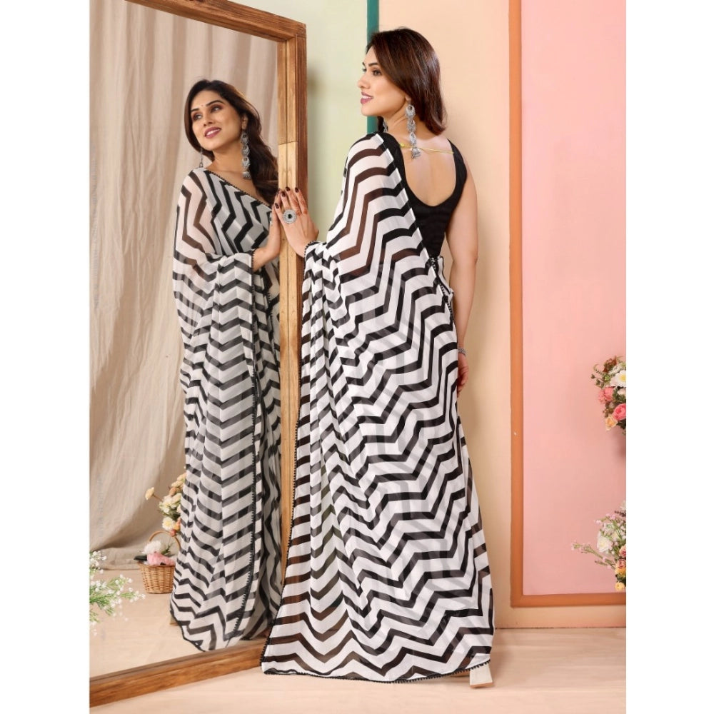 Generic Women's Small Lace Georgette Striped Ready-to-Wear Saree With Unstitched Blouse 5.5 Mtr (Black) Secondary image