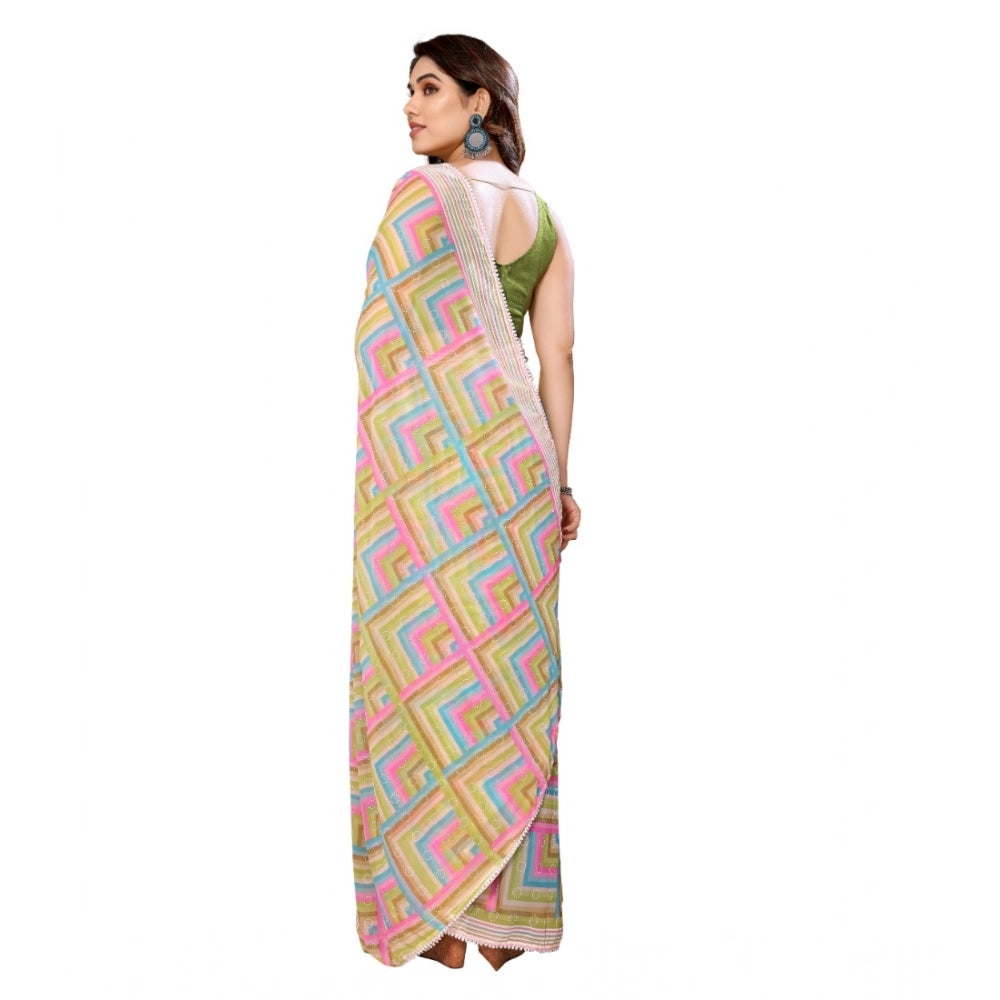 Generic Women's Small Lace Georgette Printed Ready-to-Wear Saree With Unstitched Blouse 5.5 Mtr (Green) Secondary image