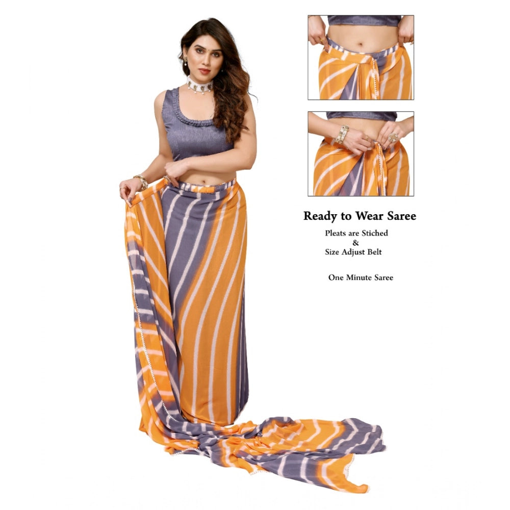 Generic Women's Small Lace Georgette Striped Ready-to-Wear Saree With Unstitched Blouse 5.5 Mtr (Orange-Grey) Secondary image
