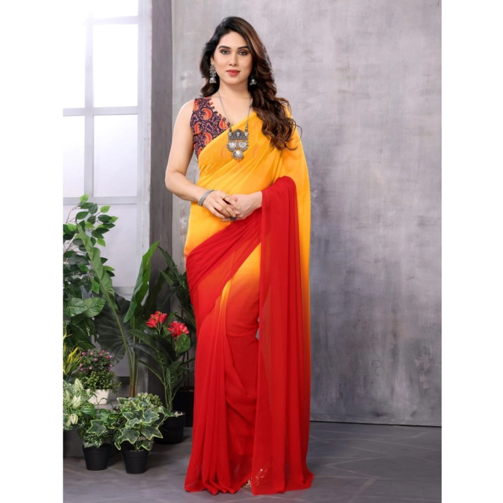 Generic Women's Small Lace Georgette Solid Ready-to-Wear Saree With Unstitched Blouse 5.5 Mtr (Red-Orange) Main image