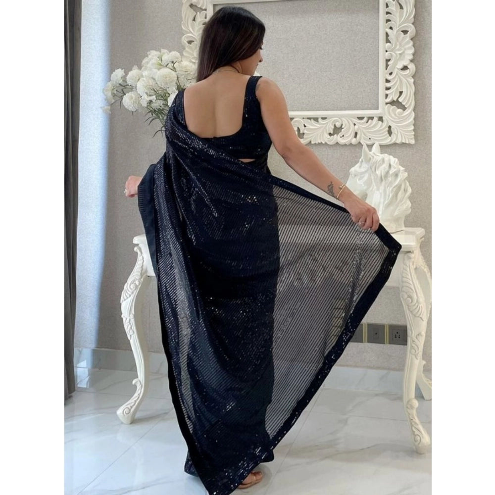 Generic Women's Georgette Embellished Sequnece Bollywood Saree With Unstitched Blouse 5.5Mtr (Black) Secondary image