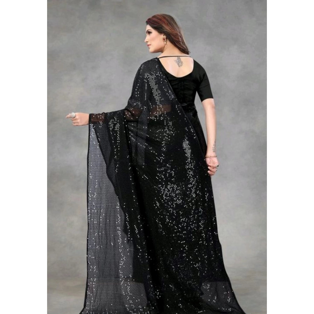 Generic Women's Georgette Embellished Sequnece Bollywood Saree With Unstitched Blouse 5.5Mtr (Black) Secondary image