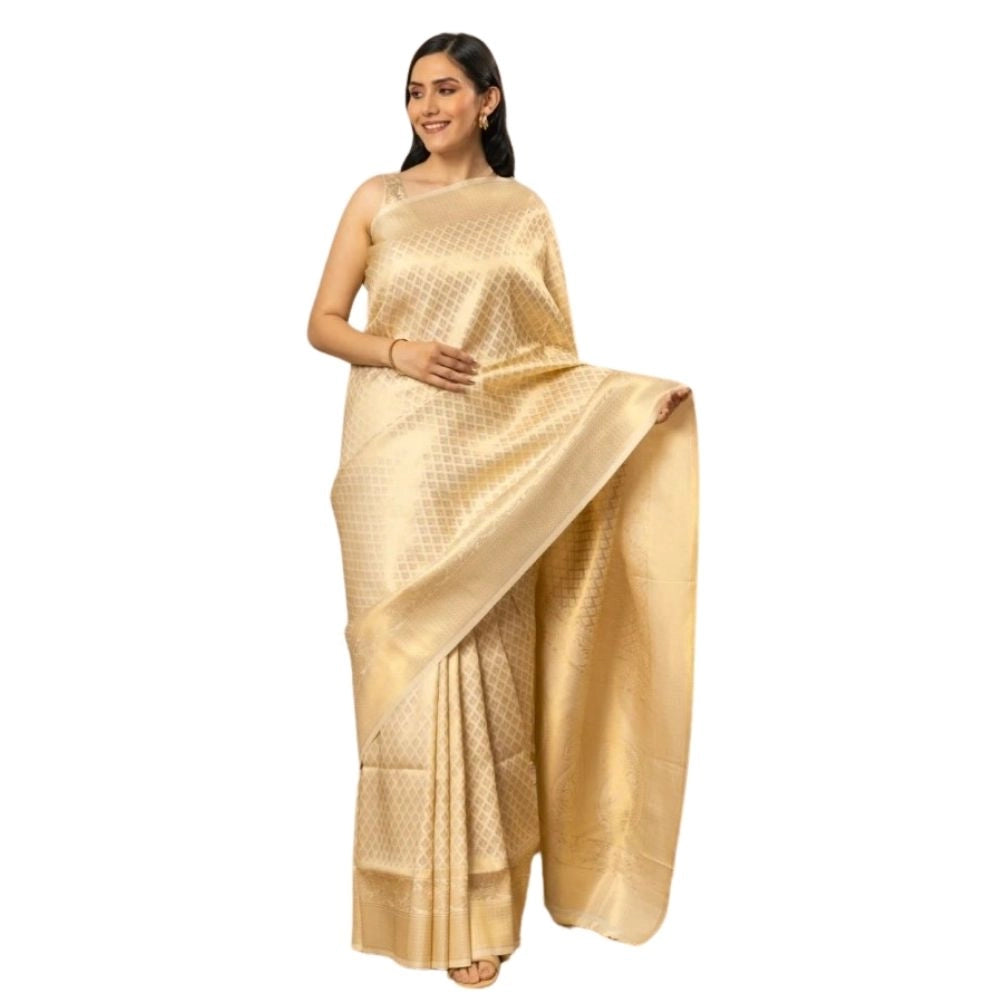 Generic Women's Silk Printed Saree With Unstitched Blouse 5.5Mtr (Gold) Main image