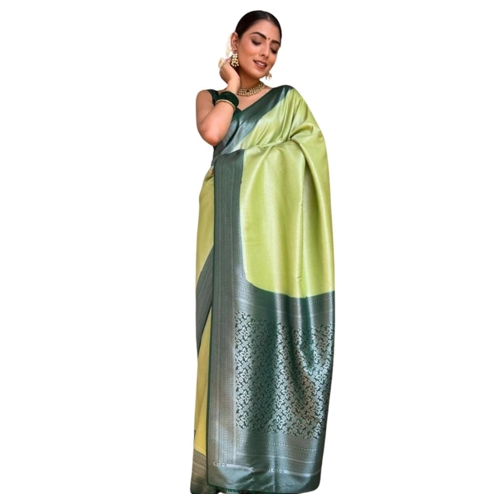 Generic Women's Silk Printed Saree With Unstitched Blouse 5.5Mtr (Sea Green) Main image