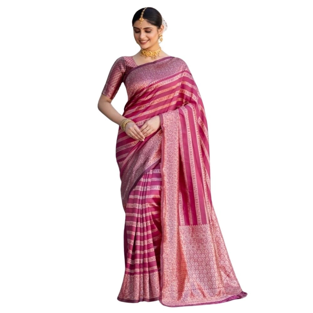Generic Women's Silk Printed Saree With Unstitched Blouse 5.5Mtr (Pink) Main image