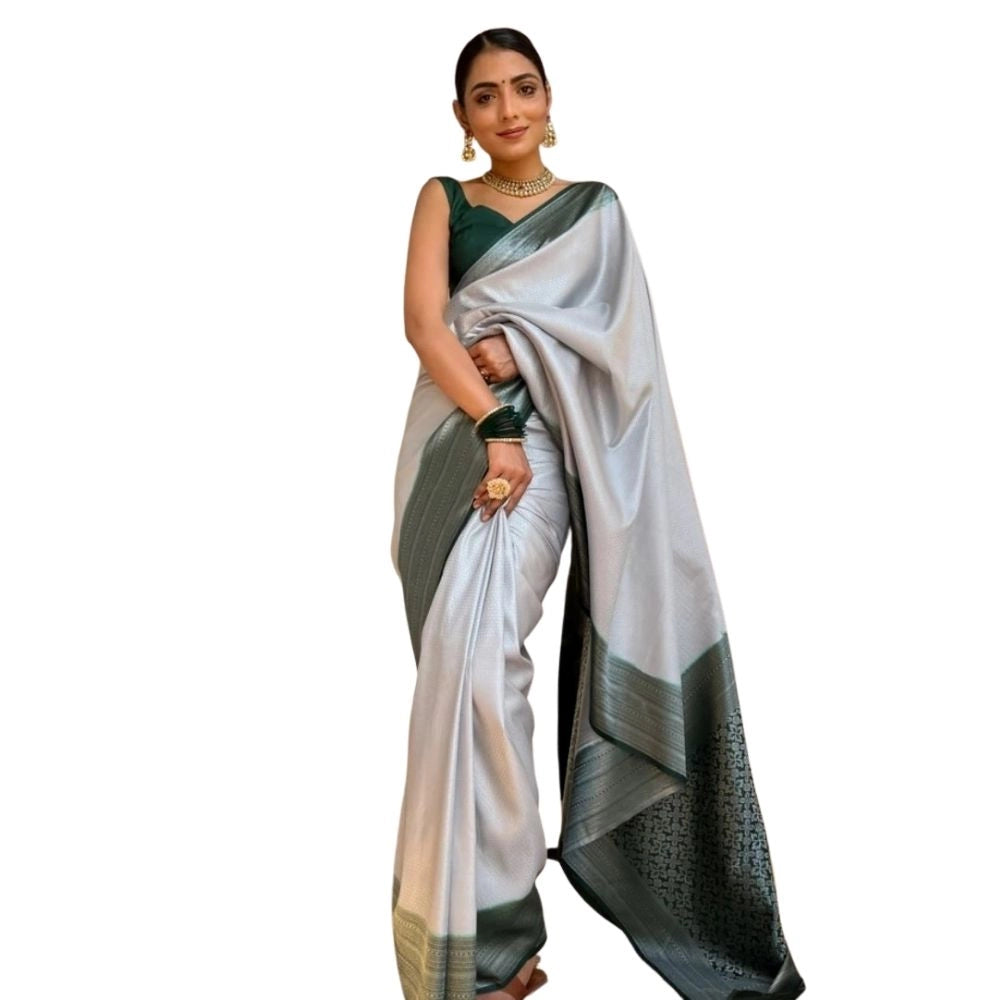 Generic Women's Silk Printed Saree With Unstitched Blouse 5.5Mtr (Grey) Main image