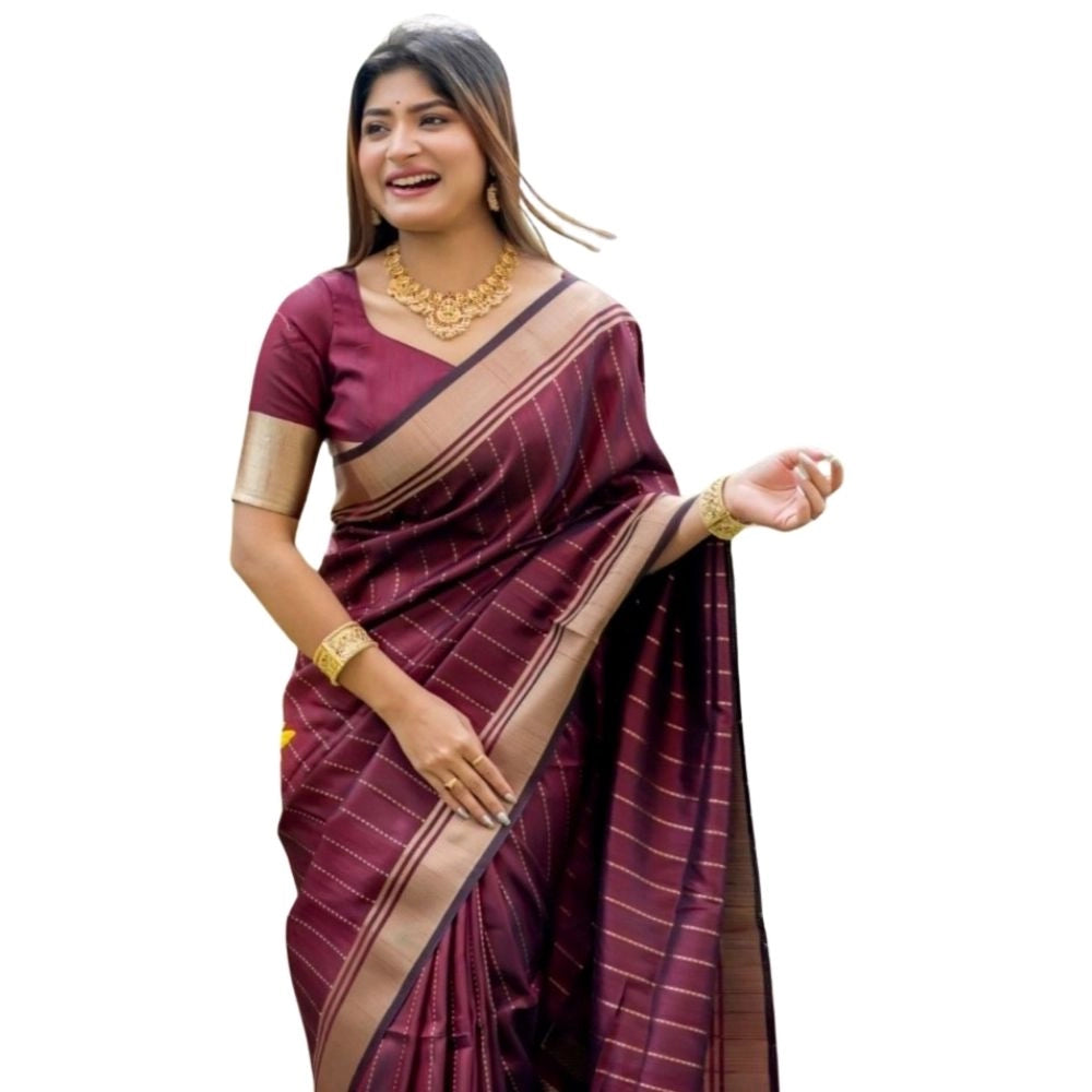 Generic Women's Silk Printed Saree With Unstitched Blouse 5.5Mtr (Maroon) Main image