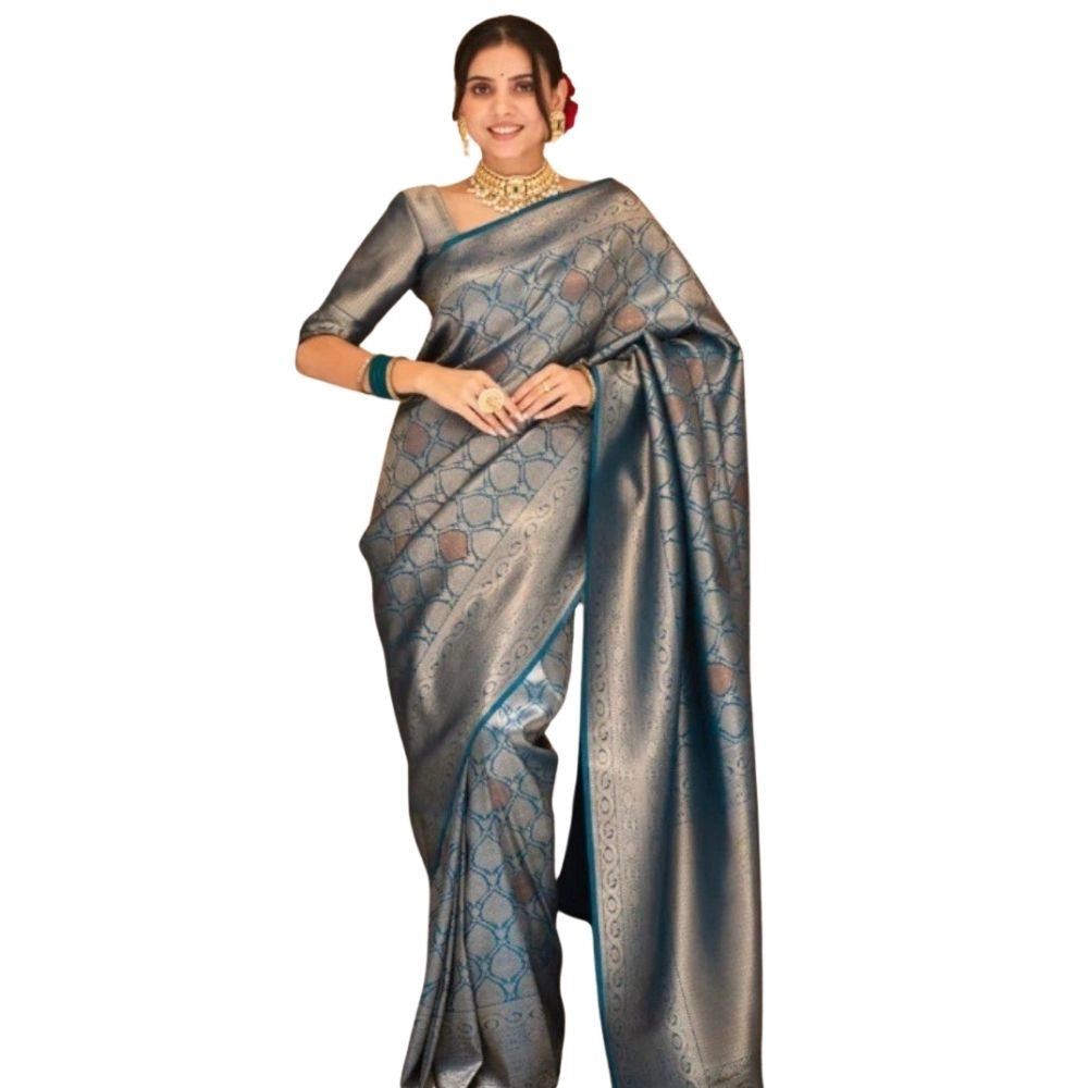 Generic Women's Silk Printed Saree With Unstitched Blouse 5.5Mtr (Rama) Main image