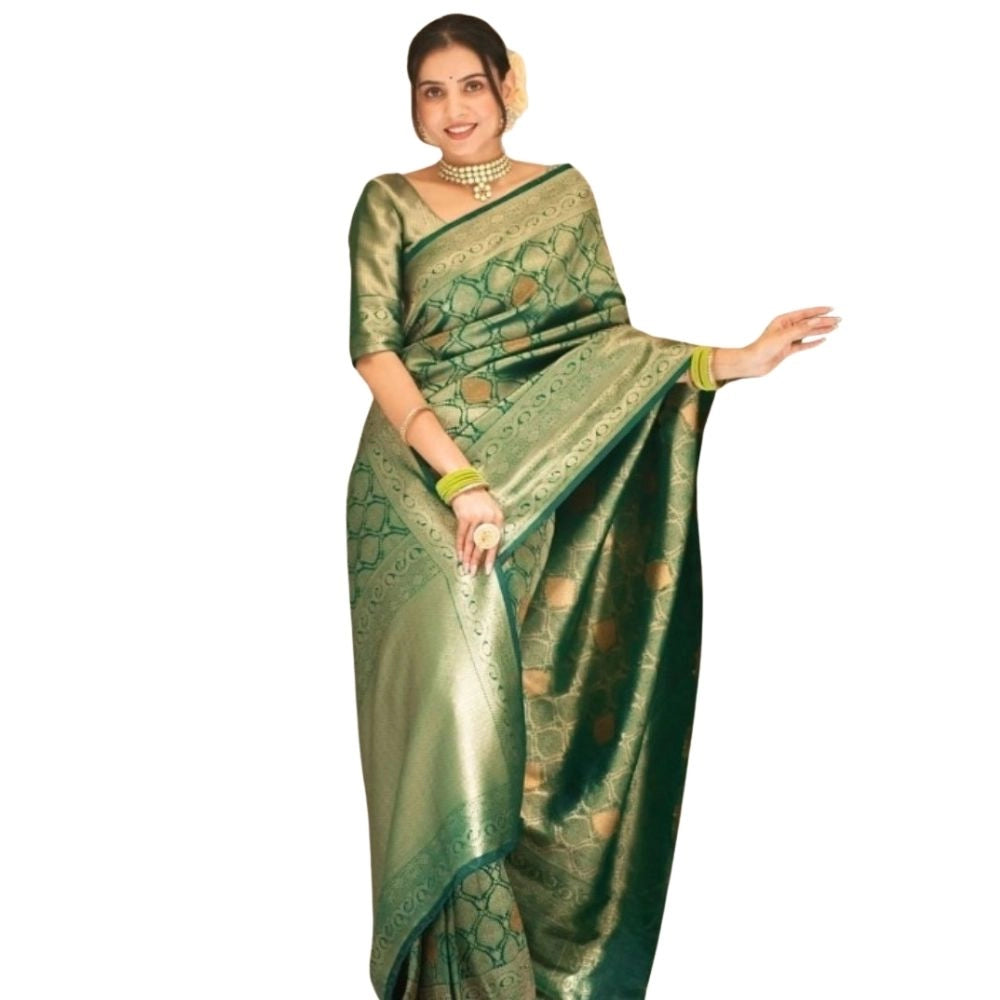 Generic Women's Silk Printed Saree With Unstitched Blouse 5.5Mtr (Green) Main image