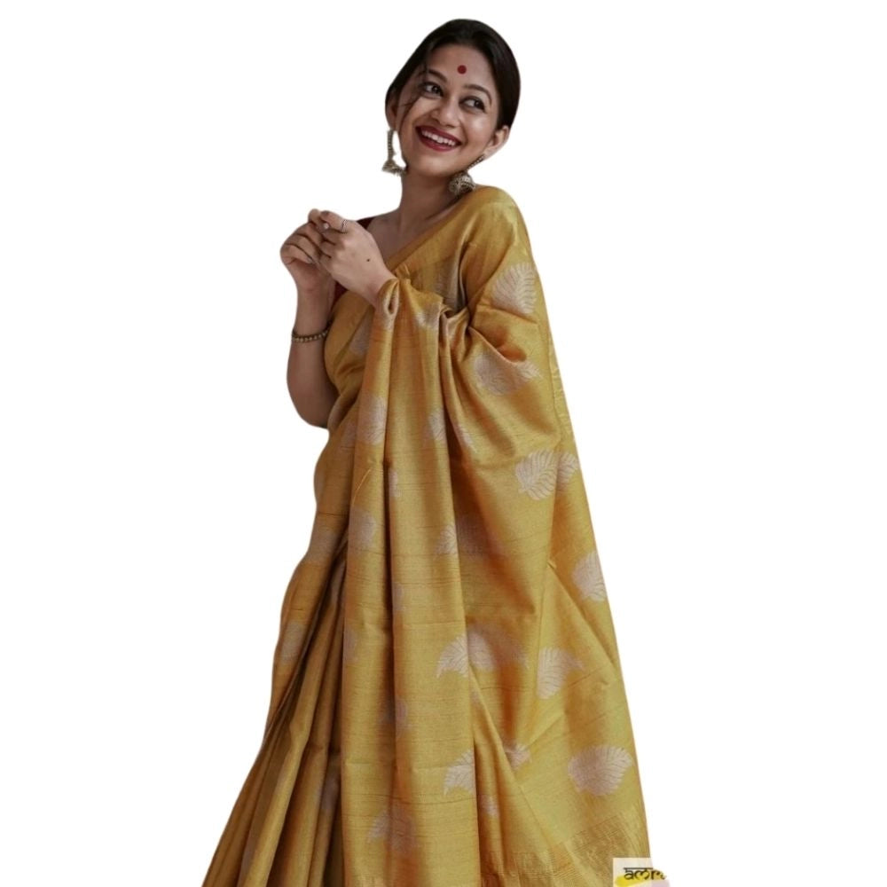 Generic Women's Silk Printed Saree With Unstitched Blouse 5.5Mtr (Yellow) Main image