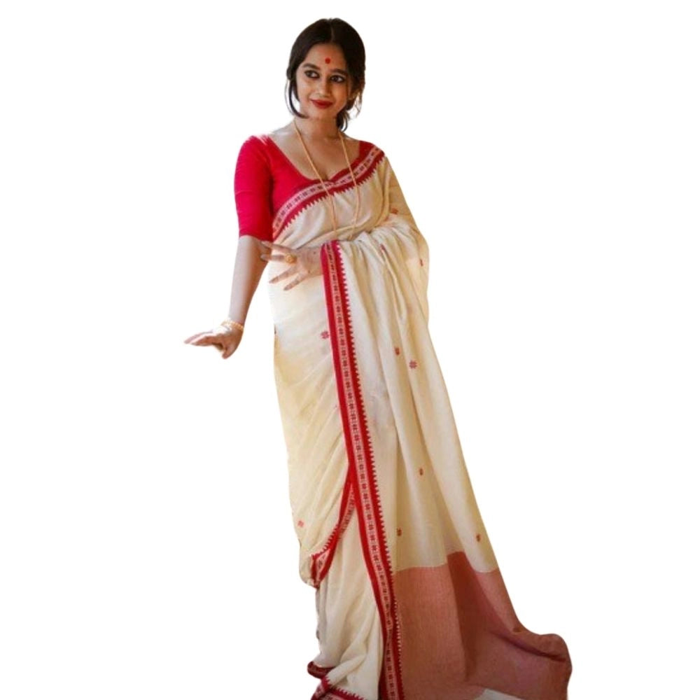 Generic Women's Cotton  Printed Saree With Unstitched Blouse 5.5Mtr (White) Main image