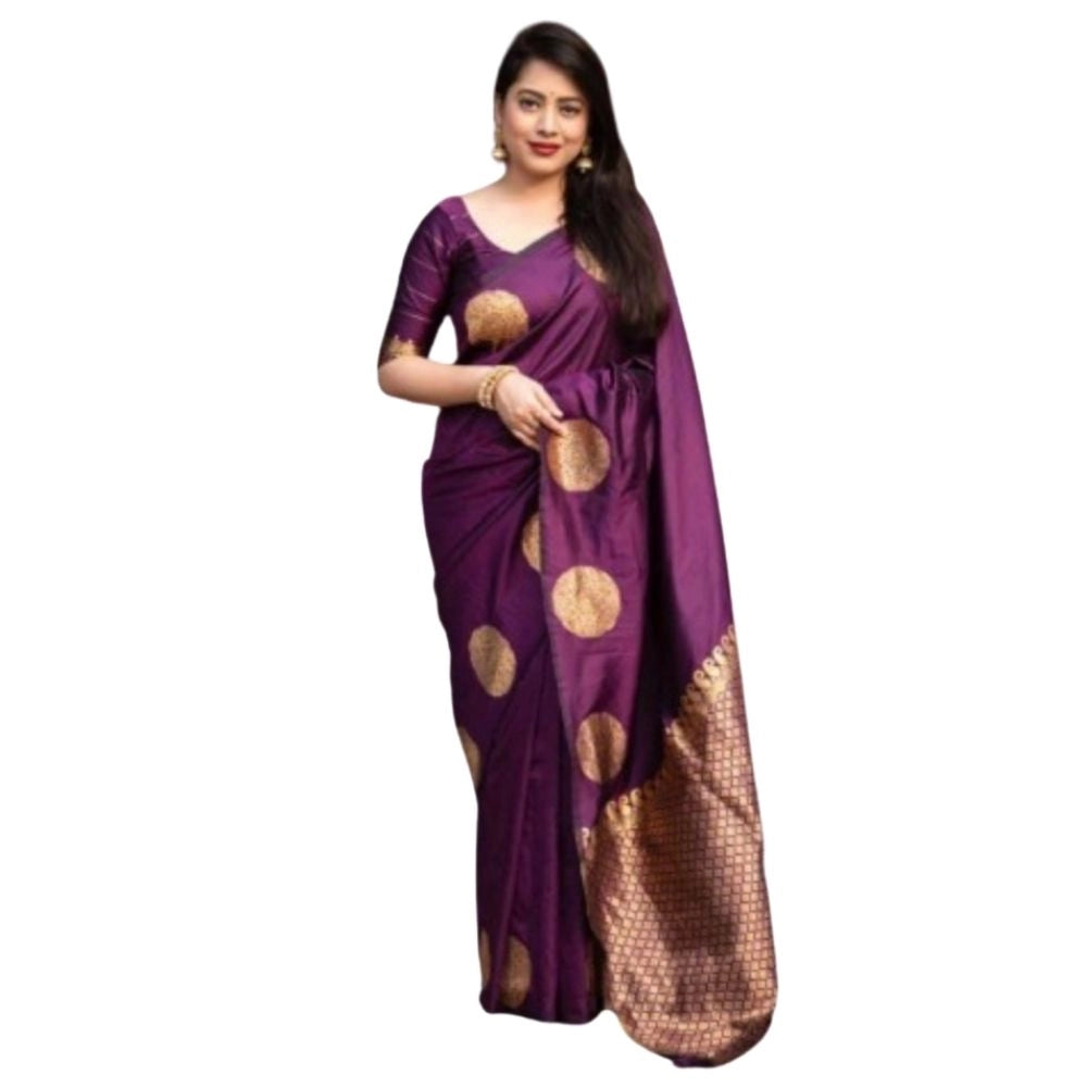 Generic Women's Silk Printed Saree With Unstitched Blouse 5.5Mtr (Wine) Main image