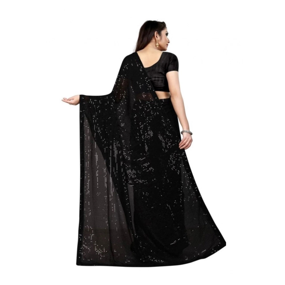 Generic Women's Georgette Embellished Sequnece Bollywood Saree With Unstitched Blouse 5.5Mtr (Black) Secondary image