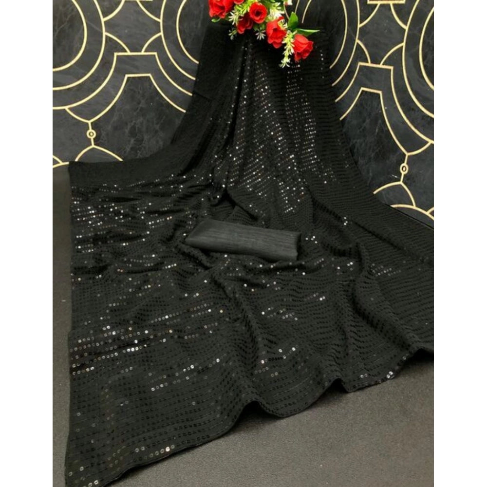 Generic Women's Georgette Embellished Sequnece Bollywood Saree With Unstitched Blouse 5.5Mtr (Black) Secondary image