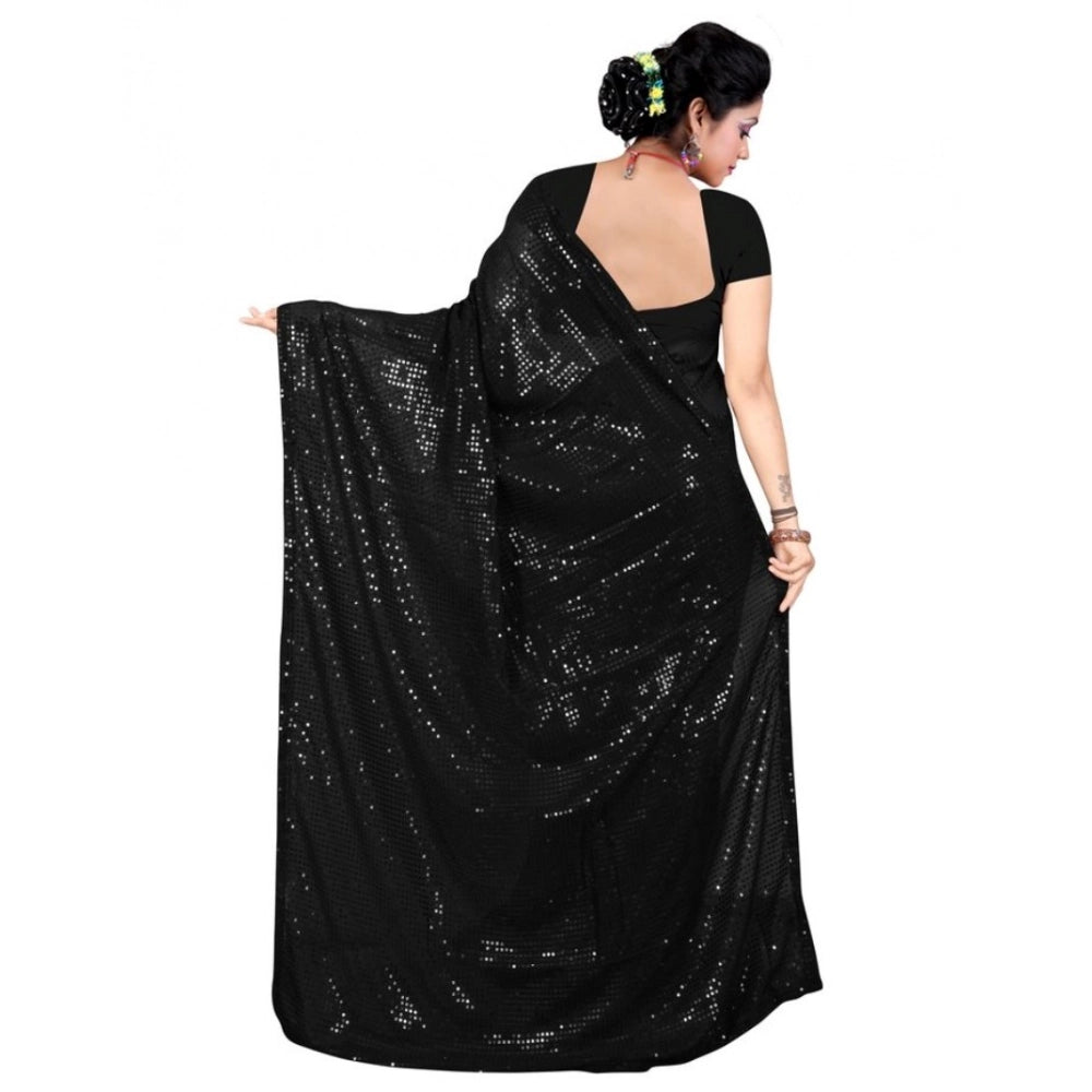 Generic Women's Georgette Embellished Sequnece Bollywood Saree With Unstitched Blouse 5.5Mtr (Black) Secondary image