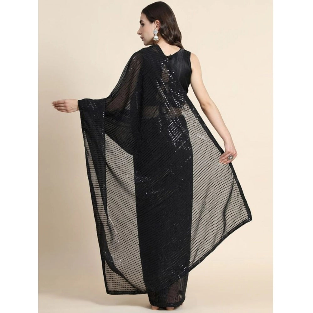 Generic Women's Georgette Embellished Sequnece Bollywood Saree With Unstitched Blouse 5.5Mtr (Black) Secondary image