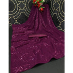 Generic Women's Georgette Embellished Sequnece Bollywood Saree With Unstitched Blouse 5.5Mtr (Purple)