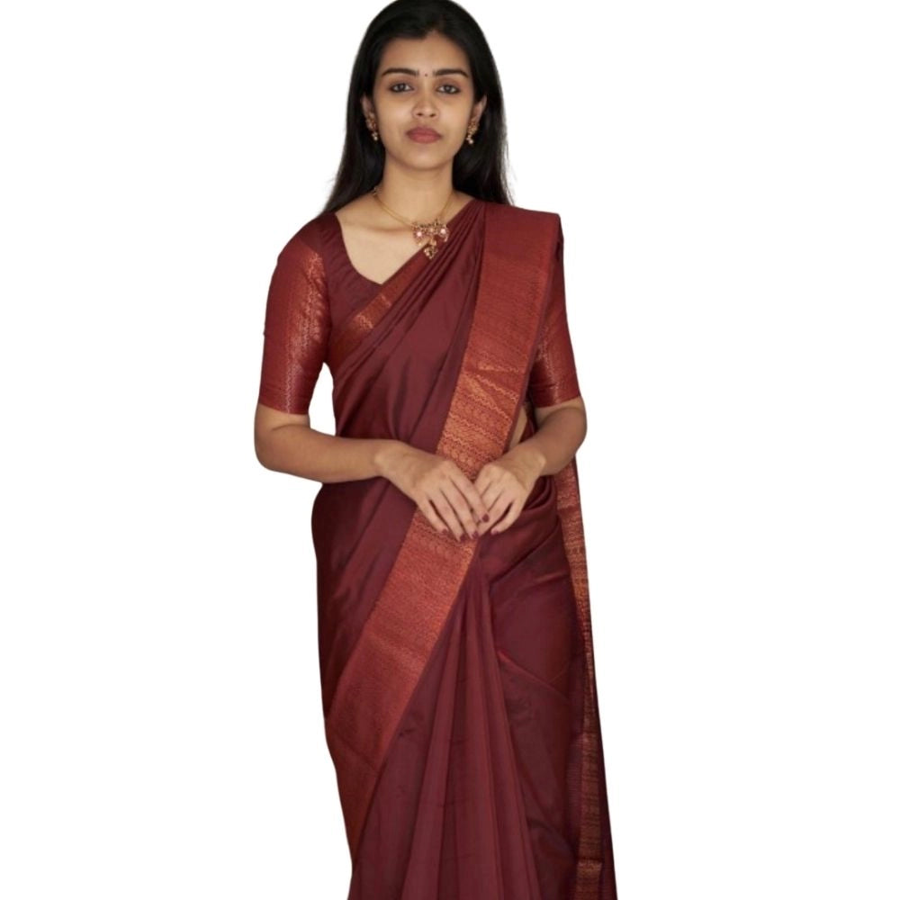 Generic Women's Silk Printed Saree With Unstitched Blouse 5.5Mtr (Maroon) Main image
