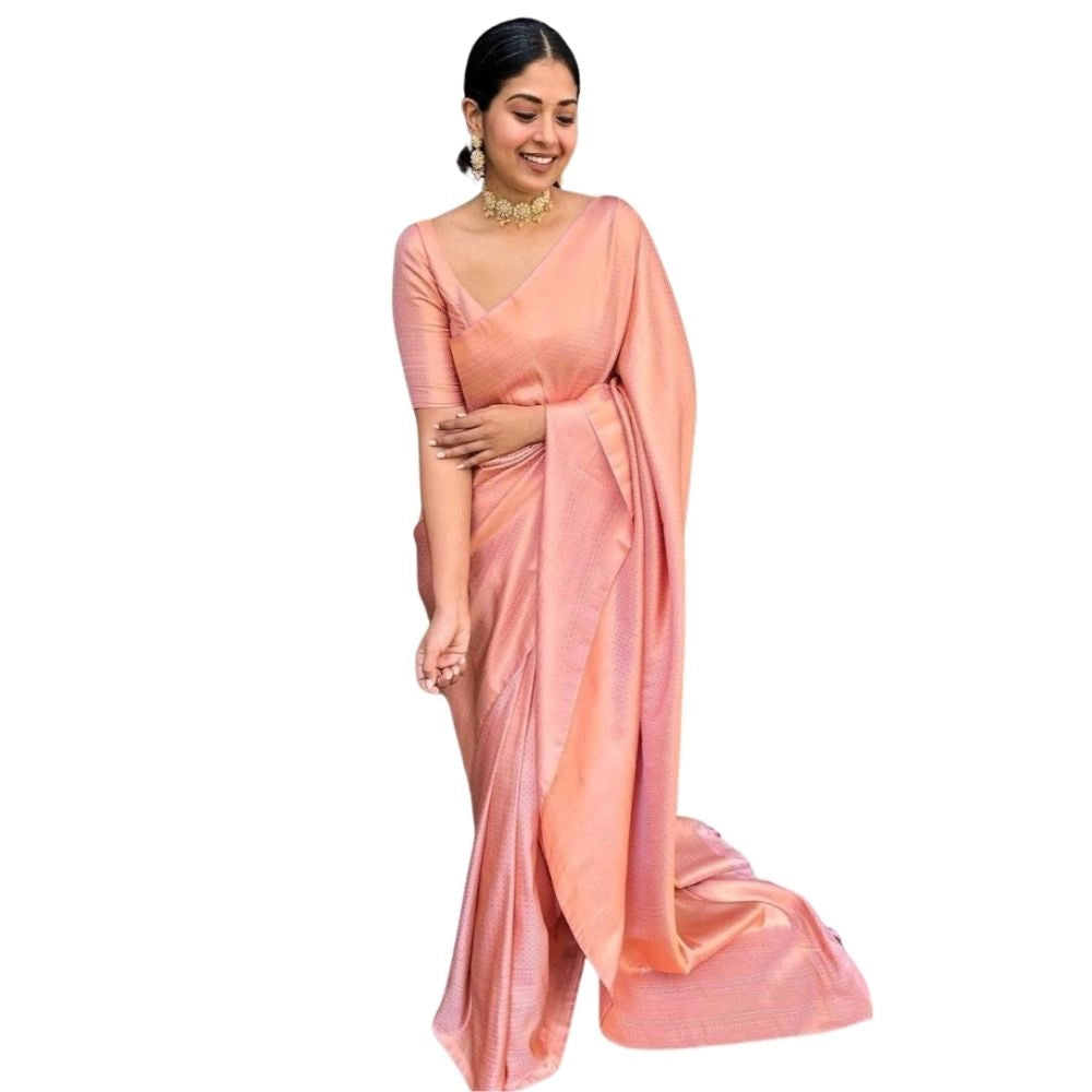 Generic Women's Silk Printed Saree With Unstitched Blouse 5.5Mtr (Peach) Main image