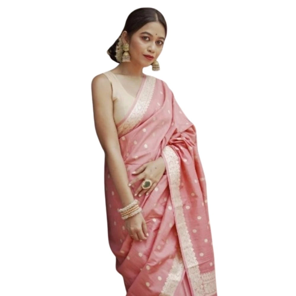 Generic Women's Cotton  Printed Saree With Unstitched Blouse 5.5Mtr (Peach) Main image