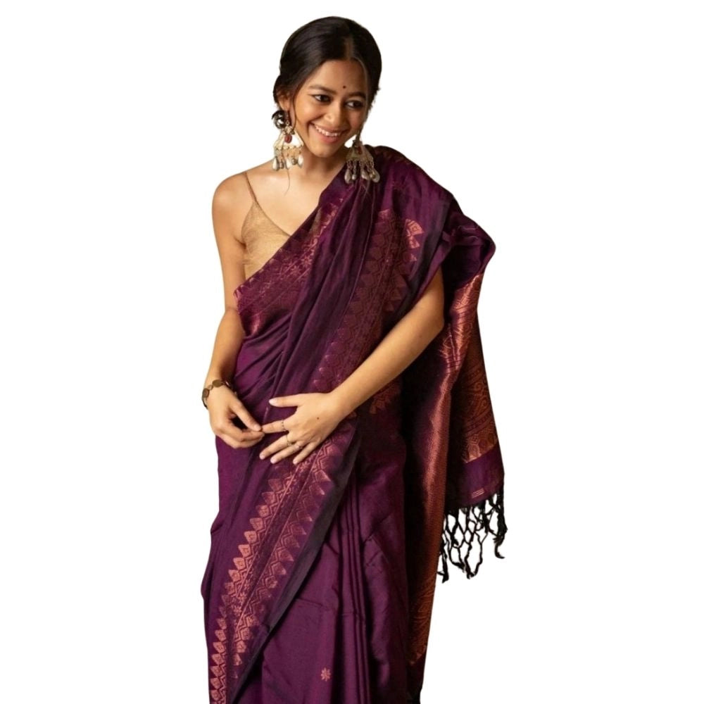 Generic Women's Silk Printed Saree With Unstitched Blouse 5.5Mtr (Wine) Main image