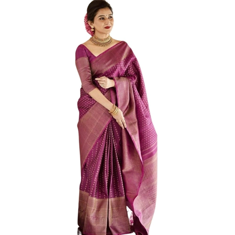 Generic Women's Silk Printed Saree With Unstitched Blouse 5.5Mtr (Purple) Main image