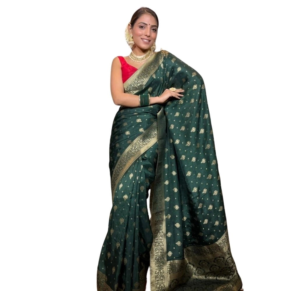 Generic Women's Silk Printed Saree With Unstitched Blouse 5.5Mtr (Green) Main image