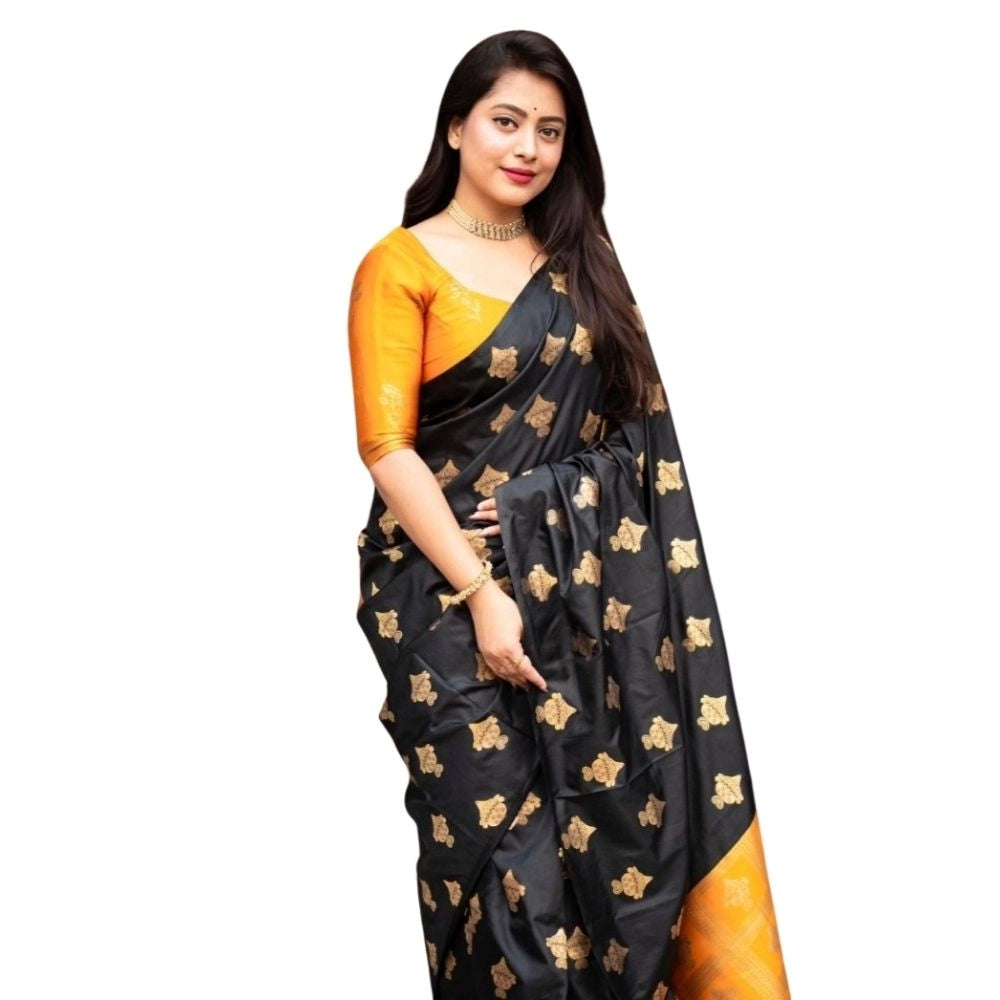 Generic Women's Silk Printed Saree With Unstitched Blouse 5.5Mtr (Yellow) Main image