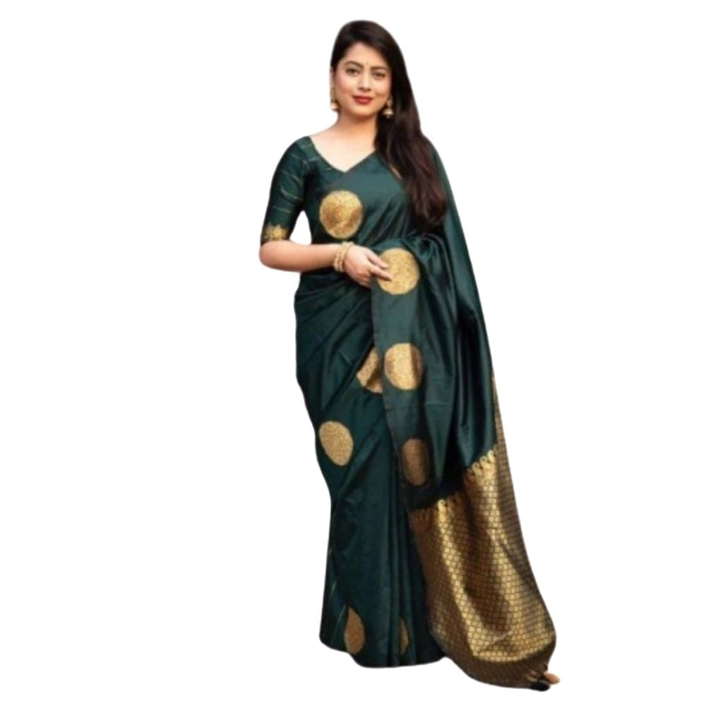 Generic Women's Silk Printed Saree With Unstitched Blouse 5.5Mtr (Green) Main image