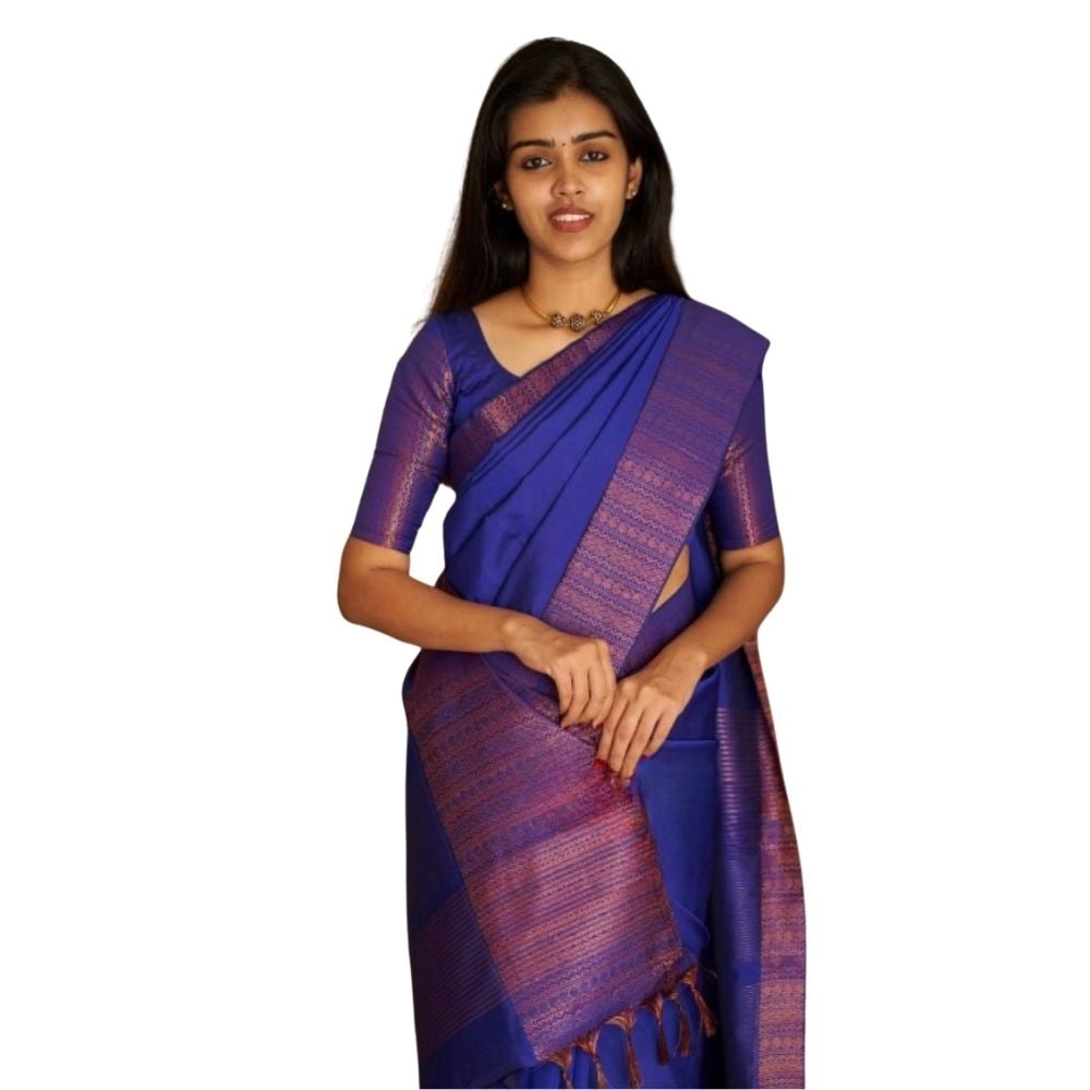 Generic Women's Silk Printed Saree With Unstitched Blouse 5.5Mtr (Blue) Main image