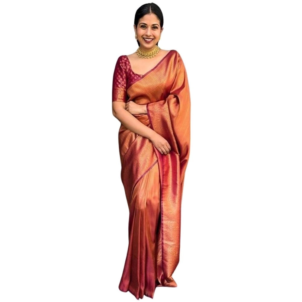 Generic Women's Silk Printed Saree With Unstitched Blouse 5.5Mtr (Maroon) Main image