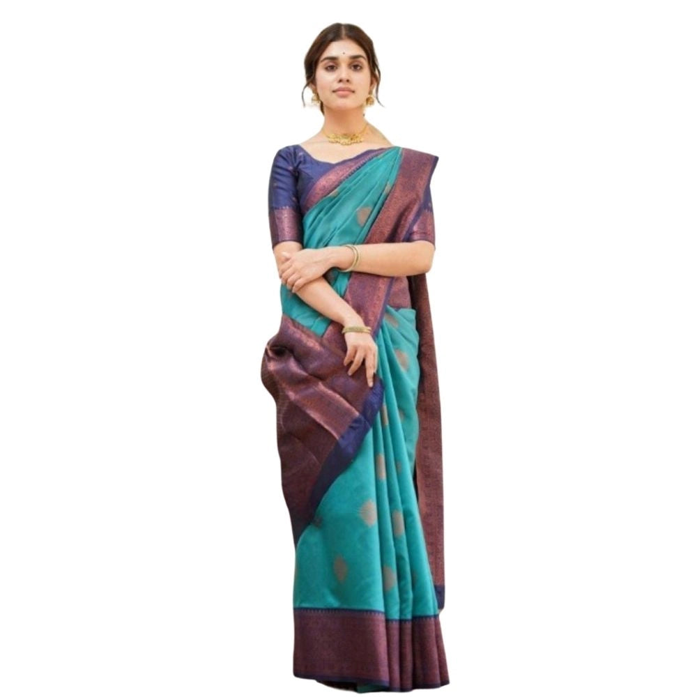Generic Women's Silk Printed Saree With Unstitched Blouse 5.5Mtr (Rama) Main image