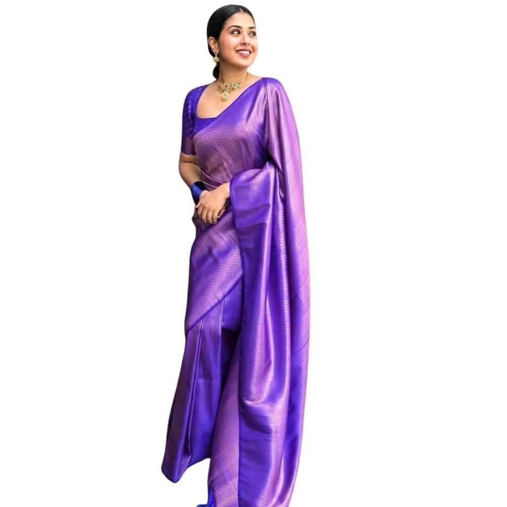 Generic Women's Silk Printed Saree With Unstitched Blouse 5.5Mtr (Blue) Main image
