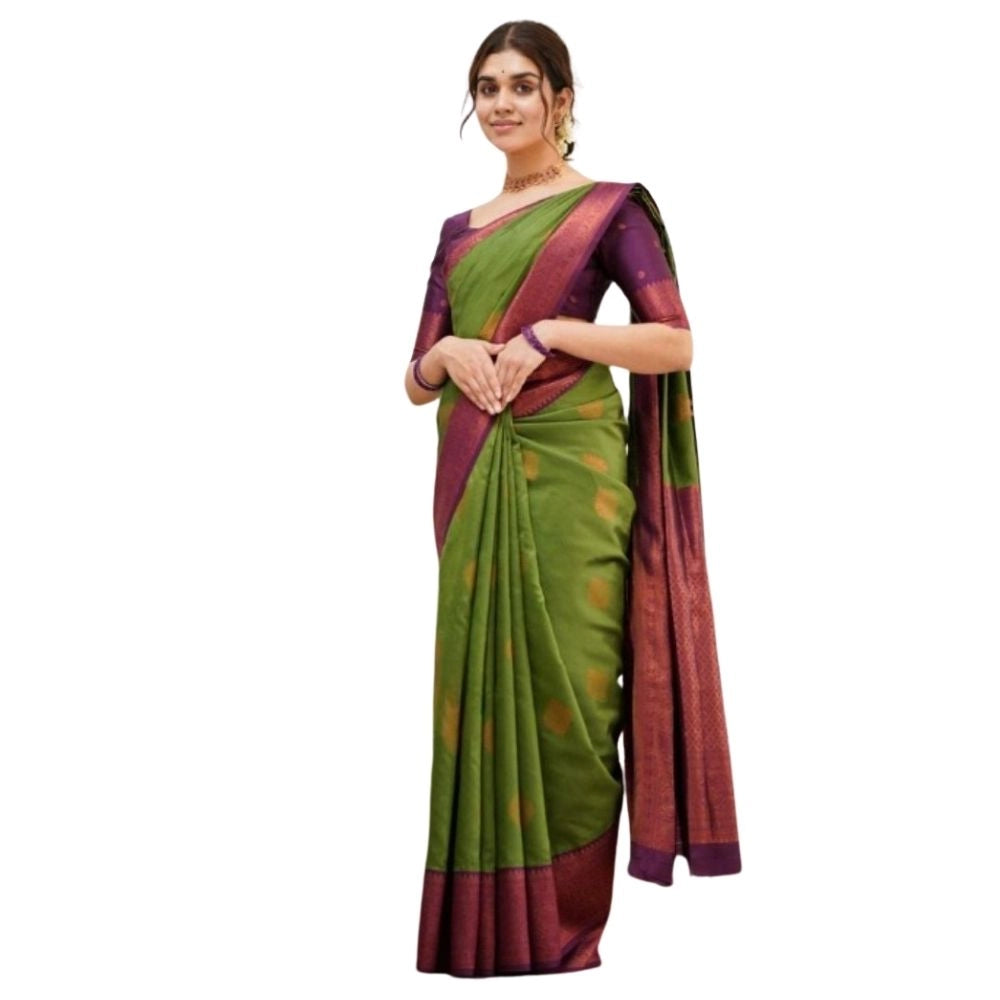 Generic Women's Silk Printed Saree With Unstitched Blouse 5.5Mtr (Green) Main image
