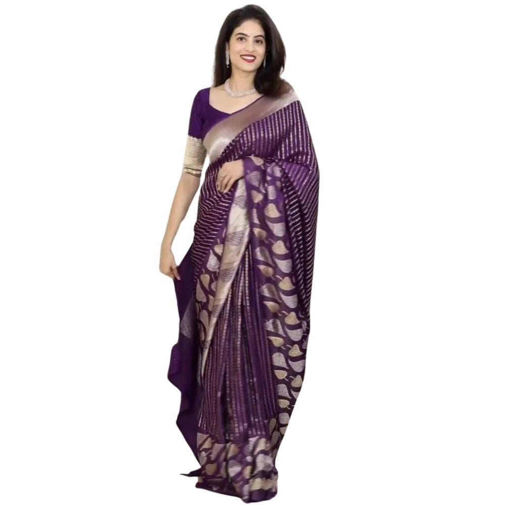 Generic Women's Silk Printed Saree With Unstitched Blouse 5.5Mtr (Purple) Main image