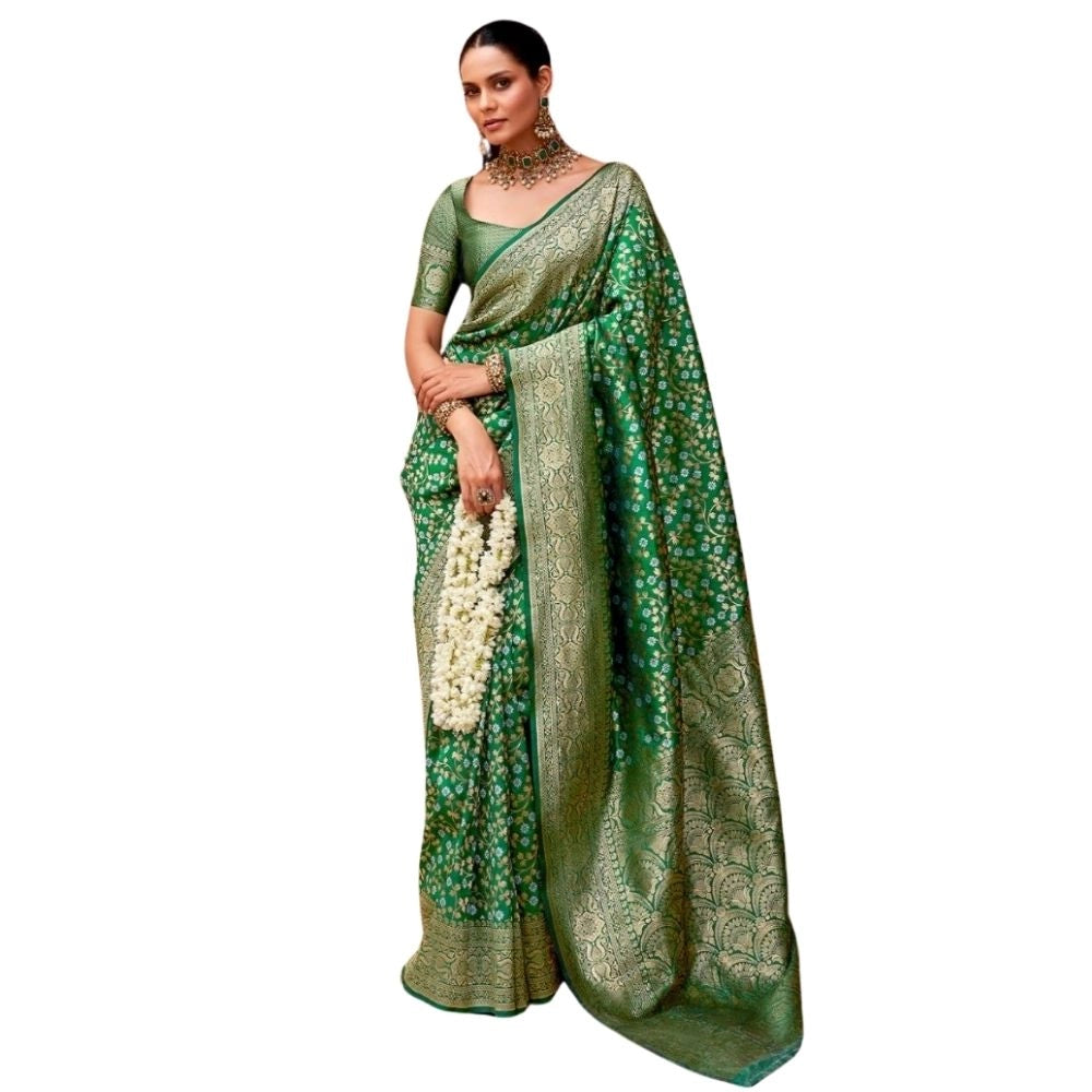Generic Women's Silk Printed Saree With Unstitched Blouse 5.5Mtr (Green) Main image